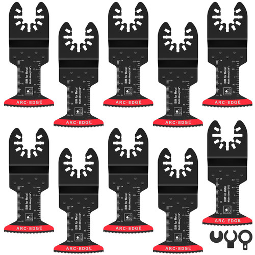 10 PCS Bi-Metal Oscillating Saw Blades, Arc Edge Multitool Blades, Precise Cut for Wood with Nails, Metal, Wood, Universal Power Oscillating Tool Blades, Quick Release Multi Tool Blades Kits