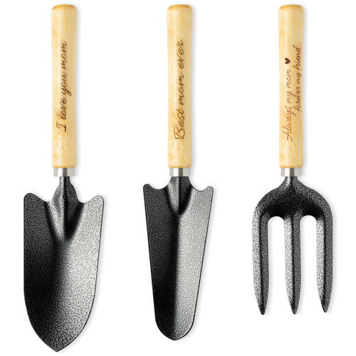 BWkoss 3Pcs Gardening Tool Gifts Kit for Mom, Stainless Steel Garden Tool Set with Wooden Handle Outdoor Small Garden Hand Tools Includes Hand Trowel Transplant Trowel Cultivator for Plant Lovers Gift