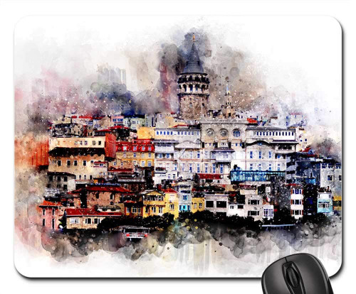 Mouse Pad - Galata Tower Istanbul Watercolor Galata Turkey