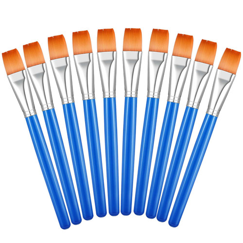 10 Pieces 1 Inch Flat Paint Brushes Acrylic Paint Brush Watercolor Paint Brushes Artist Painting Brush for Detail Painting Oil Fine Art Painting for Kids(Blue)