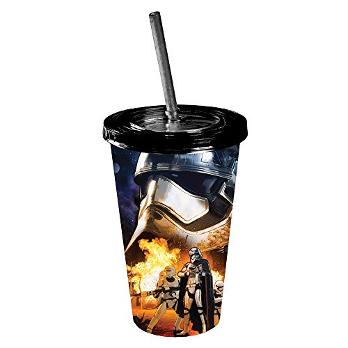 Silver Buffalo SE05087 Disney Star Wars Episode 7 Captain Phasma Plastic Cold Cup with Lid and Straw, 16-Ounces