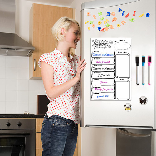 Magnetic Menu Board for Fridge,Weekly Menu Calendar for Kitchen 7 Set Meal Planning Dry Erase Whiteboard with Mark Pen Easy to Erase Blackboard Menu Family Planner Grocery List Notepad?15.7x11"?