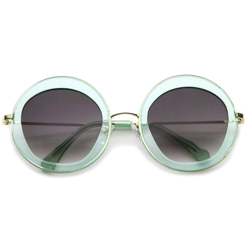 zeroUV Retro Bold Penta Cut Gradient Lens Oversize Round Sunglasses 56mm (Green/Lavender)