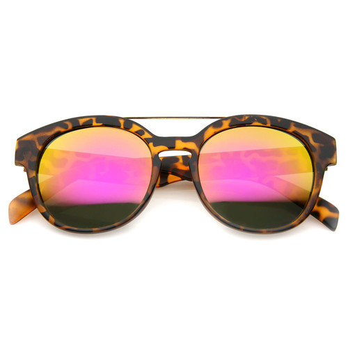 zeroUV Modern Slim Metal Crossbar Iridescent Lens Horn Rimmed Sunglasses 51mm (Tortoise/Magenta Mirror) zeroUV Modern Slim Metal Crossbar Iridescent Lens Horn Rimmed Sunglasses 51mm (Tortoise/Magenta Mirror)
