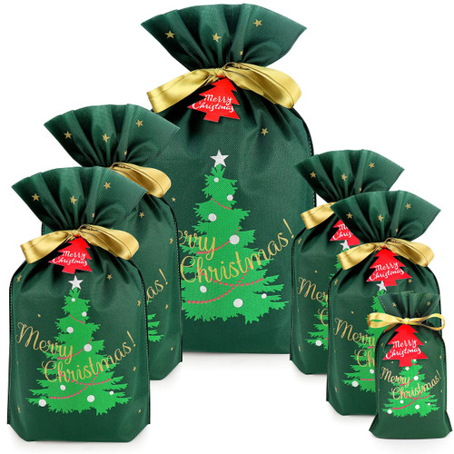 Fabric Gift Bags for Christmas Presents - 6 Pcs Christmas Bags with Drawstring, Large Christmas Gift Bags for Presents, Christmas Gift Wrap Reusable Christmas Bags for Gifts (Green Xmas Tree Assorted) Fabric Gift Bags for Christmas Presents - 6 Pcs Christmas Bags with Drawstring, Large Christmas Gift Bags for Presents, Christmas Gift Wrap Reusable Christmas Bags for Gifts (Green Xmas Tree Assorted)