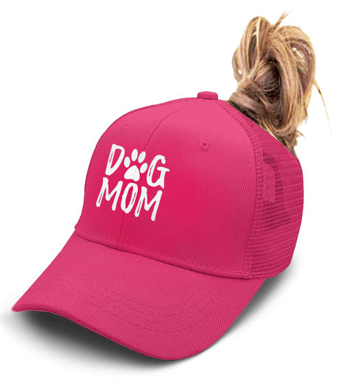 OASCUVER Women's Dog Mom Hat Messy High Buns Ponytail Adjustable Mesh Trucker Baseball Cap (Ponytail Rose Red, one Size)
