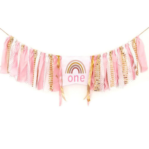 Baby Girl Banner for 1st Birthday - Bohemian 1st Birthday Banner - Bohemian Rainbow High Chair Banner, Baby Girl Shower Anniversary Party, First Birthday High Chair Bunting Decoration