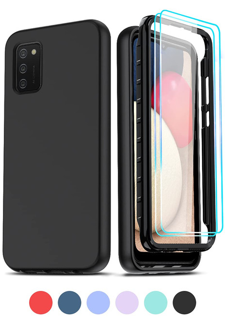 LeYi for Samsung Galaxy A02S Case, Samsung A02S Case with [2 x Tempered Glass Screen Protector], Full-Body Shockproof Soft Liquid Silicone Hybrid Protective Phone Cover Case for Galaxy A02S, Black