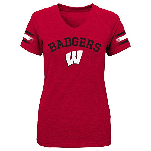 NCAA by Outerstuff NCAA Wisconsin Badgers Youth Girls "First Line" Short Sleeve V-Neck Tee, Dark Red, Youth Large(14) NCAA by Outerstuff NCAA Wisconsin Badgers Youth Girls "First Line" Short Sleeve V-Neck Tee, Dark Red, Youth Large(14)
