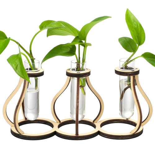 Wenqik Plant Propagation Stations 3 Glass Test Tube Plant Terrarium with Wooden Stand Planter Propagation Station Plant Terrarium Holder for Hydroponics Plants Plant Lover Gifts
