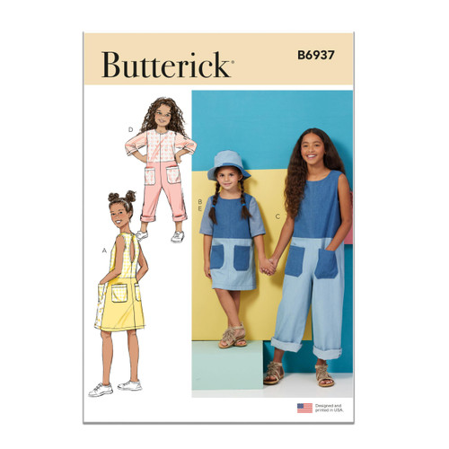 Butterick B6937CCE Children's and Girls' Dress, Romper and Hat in Sizes S-M-L Sewing Pattern Kit, Design Code B6937, Sizes 3-4-5-6