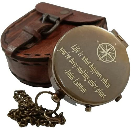 Brass Compass, Nautical Compas, Baptism Gift, Engraved Compass for Confirmation Gifts, Christian Gifts for Men, Birthday Gifts, Brass Compass with Leather Case and Chain, Beautiful Handmade Gift