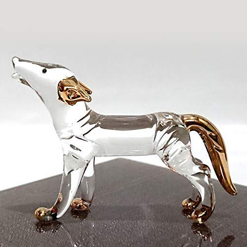 Sansukjai Fox Miniature Figurines Animals Hand Blown Glass Art 22k Gold Trim Collectible Gift Decorate, Clear Gold