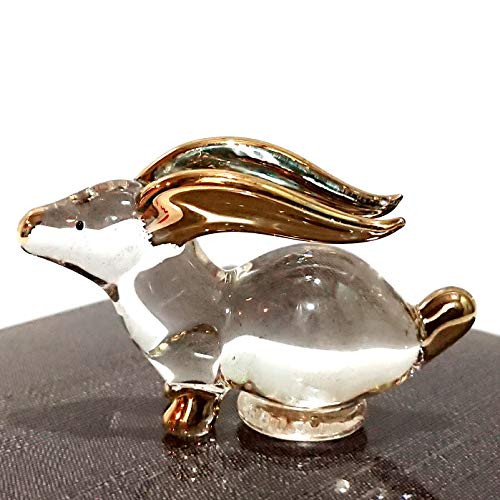 Sansukjai Rabbit Miniature Figurines Animals Hand Blown Glass Art 22k Gold Trim Collectible Gift Decorate, Clear Gold