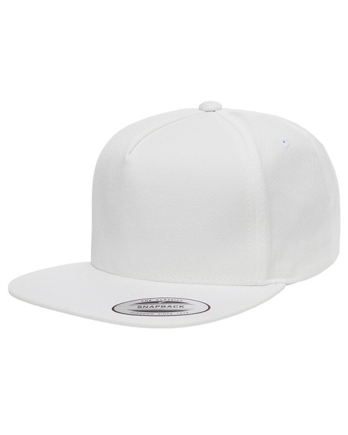 Yupoong Flexfit Men's 5 Panel Cotton Twill Snapback Cap, White, OSFA