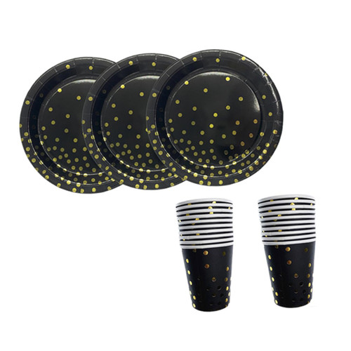 Healvian 1 Set Black Cutlery Birthday Luncheon Napkins Paper Plate Paper Cutlery Party Dinnerware Black Dinnerware Black Cup Salad Plates Party Tableware Paper Cup Party Supplies Baby