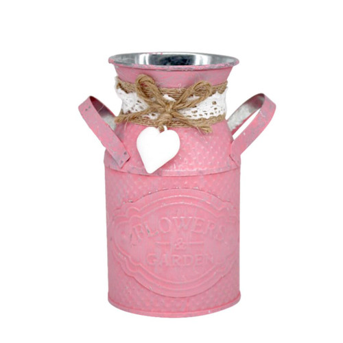 Galvanized Bucket Rustic Iron Flower Bucket Galvanized Farmhouse French Flower Vase Plants Pot Milk Pot Can Pitcher Jug Vase Table Centerpiece Home Decoration (Pink)