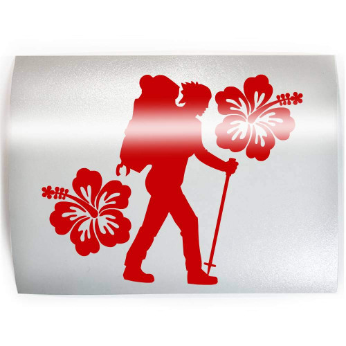 HIBISCUS Female Hiker - PICK COLOR & SIZE - Hiking Thru Finisher Hike Vinyl Decal Sticker D