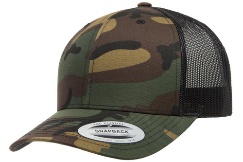 Yp Classics Retro Trucker Cap Structured Classic Yupoong Snapback Hat (Green Camo/Black)
