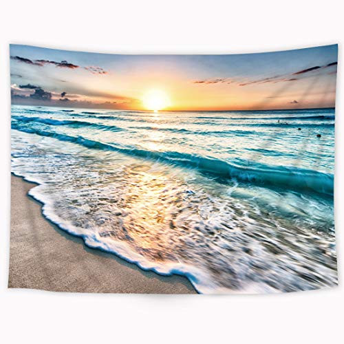 Riyidecor Ocean Sunrise Tapestry Natural Coastal Scene 51x59 Inch Waves Beach Themed Tapestry Skyline Green Water Tapestry Wall Hanging Tapestry Art Decor Fabric Home Dorm for Living Room Riyidecor Ocean Sunrise Tapestry Natural Coastal Scene 51x59 Inch Waves Beach Themed Tapestry Skyline Green Water Tapestry Wall Hanging Tapestry Art Decor Fabric Home Dorm for Living Room