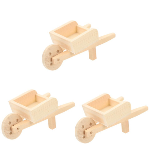 Yardwe 3pcs Mini Cart Mini Decorative Cart Model Dolls House Barrows Tiny Wheelbarrow Model Wagon Cart Model Toys Doll Shopping Cart Wheel Dolly Kids Farm Toy Wood Child Toddler Car Model