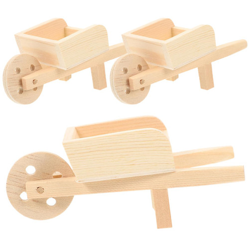 ABOOFAN 3 pcs Mini Stroller Toys Decor Mini wheelbarrows Models Miniature wheelbarrows Mini Barrows Miniature cart wheelbarrows Dolls House wheelbarrows Models Wood Outdoor Props