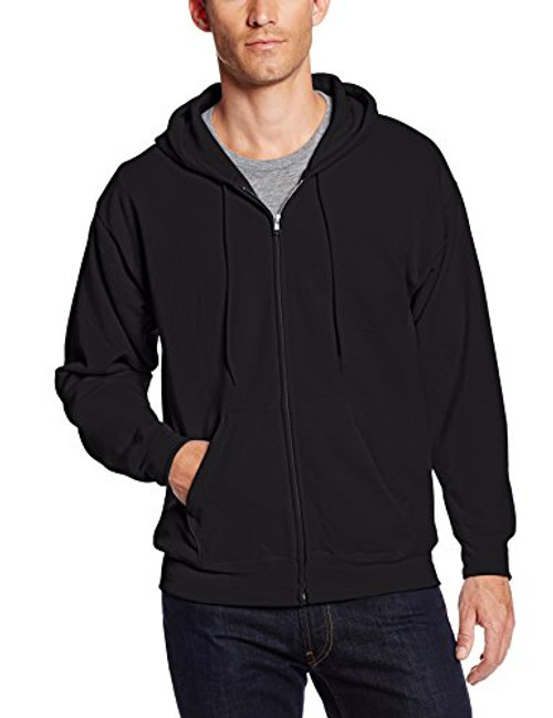 Hanes Men's Full Zip EcoSmart Fleece Hoodie, Black, Medium