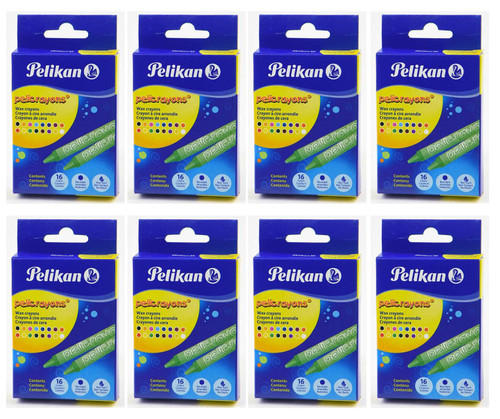Pelikan Regular Size Round Crayons, 3.56" x .34", 16 Colors per Box, 8 Boxes (505016US-IP), 16 Count / 8 Boxes