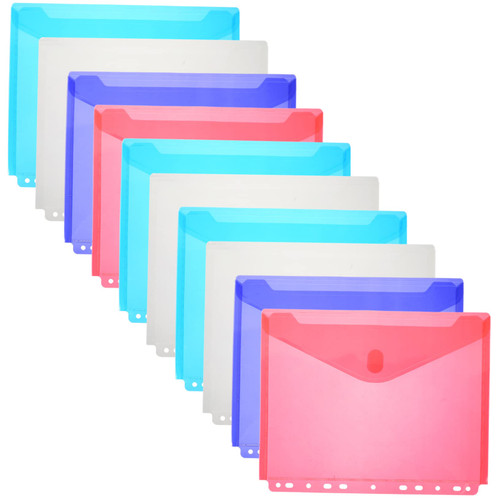 Ciieeo 10pcs File Holder Plastic Envelope Folder 3 Hole Binder Snap on Buttons Office Supplies Folders Clear Organizer Bags Plastic Envelopes Plastic File Envelopes Practical File Folders