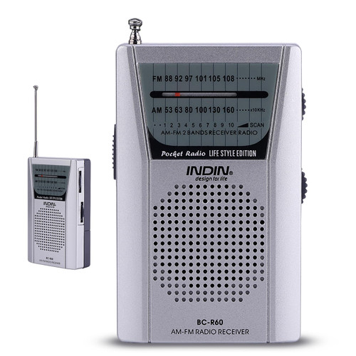 Portable Shortwave Radios, BC-R60 Universal Mini Radio Portable FM/AM World Receiver Built in Speaker Silver, with Telescopic Antenna