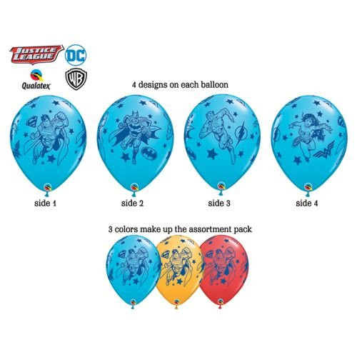 Qualatex Latex Balloons 49865-Q Justice League Super Heroes, 11&quot, Multicolor