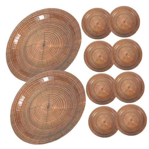 HEALEEP 10pcs Party Tableware Para Fiestas Desechables Disposable Plate Serving Utensils Dinner Plate Wood Slice Dessert Plates Cake Plate Household Food Plate Disposable Platters
