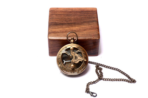 Sundial Compass Handmade Brass Push Open Compass with Rose Wood Case, Pocket Compass for Hiking Rustic Vintage Home Decor Gifts