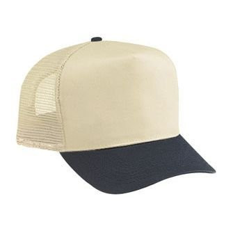 OTTO Cotton Blend Twill 5 Panel Pro Style Mesh Back Trucker Hat - Blk/KHA