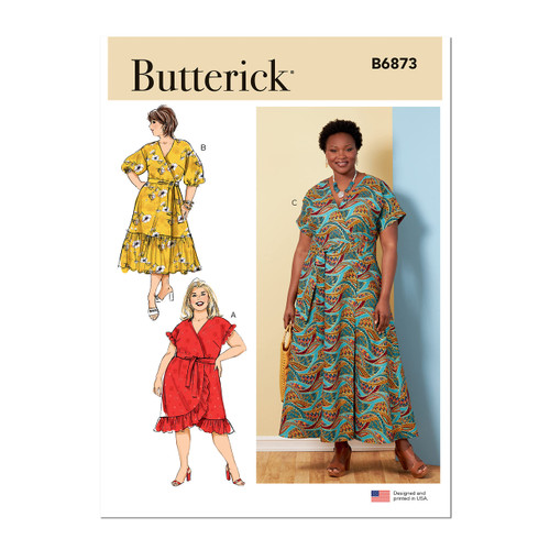 Butterick Misses' Sash and Wrap Dress Sewing Pattern Kit, Design Code B6873, Sizes 26W-28W-30W-32W
