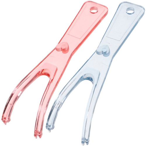 2pcs Dental Floss Holder Handle Reusable Floss Handle Replacement Reach Flosser Refill Heads Dental Back Teeth Floss Picks Flossing Threaders Sticks (Pink+ Blue)