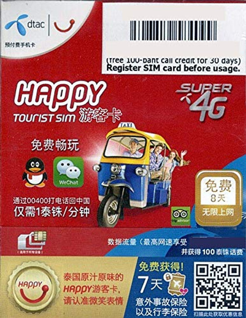 Thailand 3G/4G Prepaid Data Sim card/?UNLIMITED Data 8 Days?