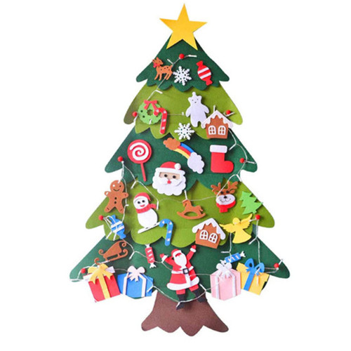 Felt Christmas Tree DIY Xmas Tree with Ornaments String Light Decor for Kids (No Battery) Style2 Christmas Tree