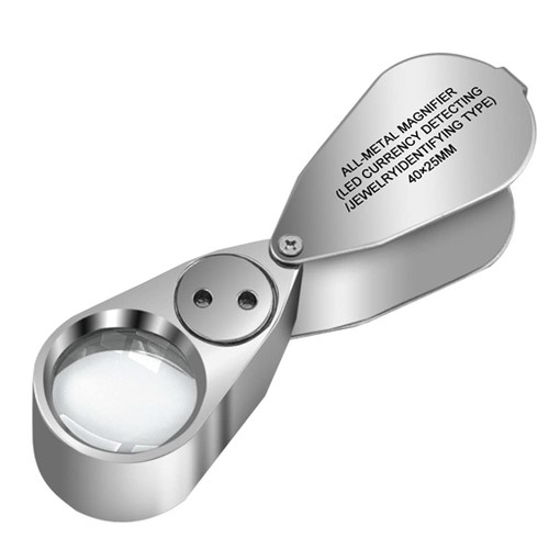 jklymm Magnifying Glasses, 40X Full Metal Illuminated Jewelers Magnifier Best Pocket Folding Magnifying Glass Jewelers Lens Eye Loupe with Led