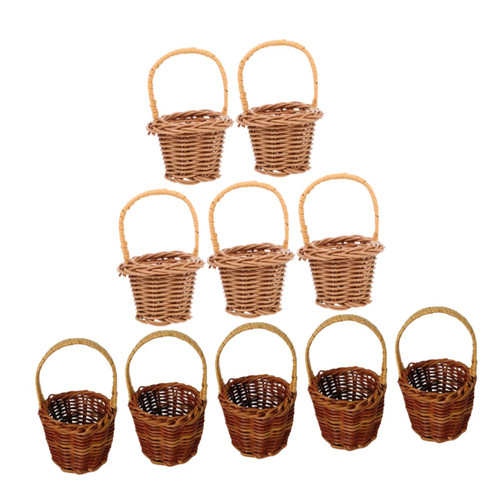 CHILDWEET 10Pcs woven basket woven storage basket Miniature Flower Basket Mini Flower Basket Mini Picnic Basket Flower Basket Mini Small Basket With Handle wedding small candies rattan