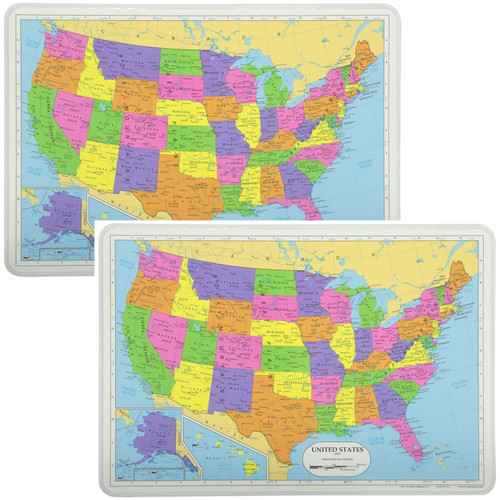 Painless Learning Educational Placemats Sets USA Map 2 Pack Non Slip Washable
