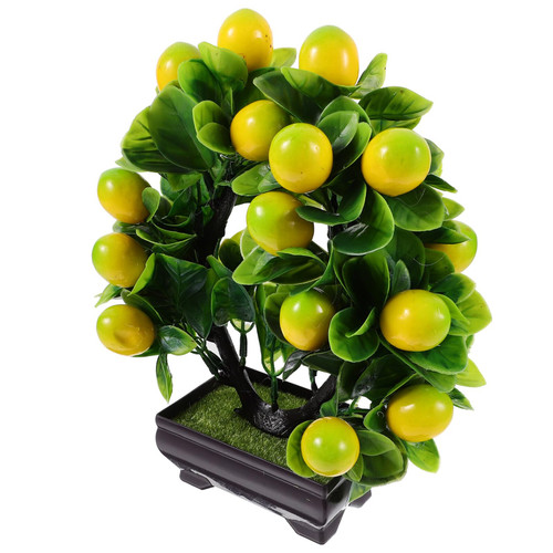 Garneck Artificial Lemon Tree Potted Plant Mini Faux Fruit Tree Simulation Lemon Tree Bonsai with Pot Faux Lifelike Lemon Tree for Home Table Desk Decoration