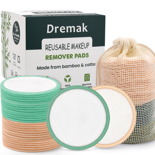 Reusable Makeup Remover Pads - (32 Pack) Washable Velvet Reusable Cotton Round for All Skin Types and Toner with Laundry Bag, Eco-Friendly Soft Cotton Pads