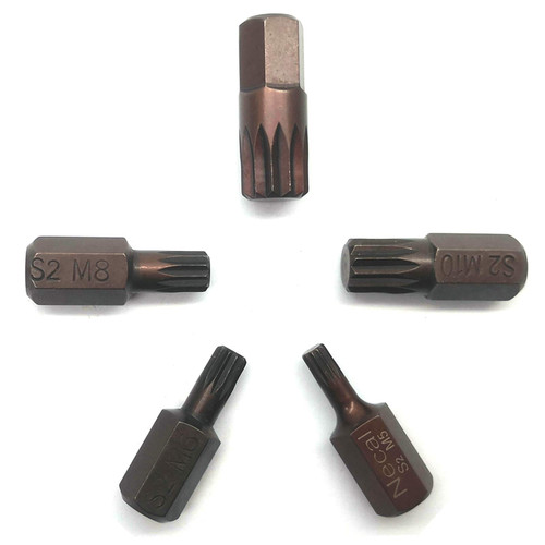 5Pcs 12 Point Triple Square Spline Bit, 12 Point Torx Screwdriver Bits with Hex Shank, M5 M6 M8 M10 M12 | Metric
