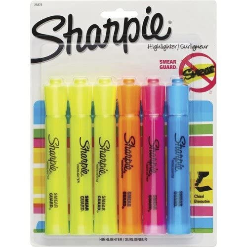 Sharpie Accent Tank Style Highlighter, Chisel Tip, Assorted Colors, 6/Set by Sharpie