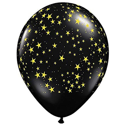 Black Onyx w/Gold Stars Qualatex Balloons 11-Inch 25 Per Pack