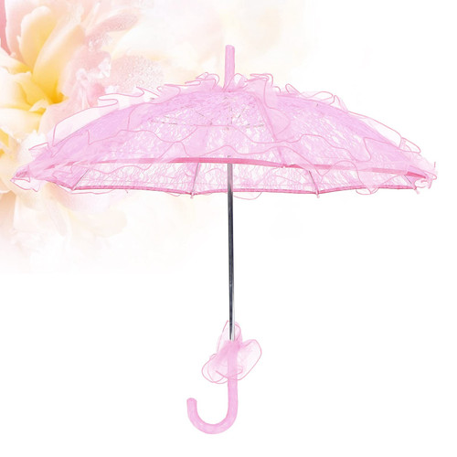 VINGVO Lace Umbrella, Wedding Bride Umbrella Embroidery Parasol Unique Foldable Lace Fabric Parasol Umbrella for Wedding Performance Props (Pink)