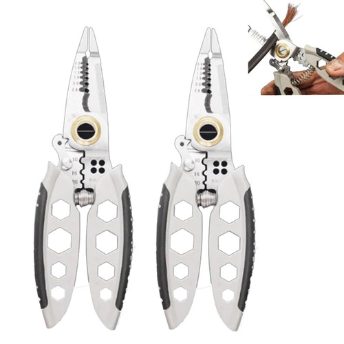 Wire Strippers For Electricians, 7-Inch Multipurpose Wire Stripper, Heavy Duty Multi-Purpose Electrical Wire Stripping Tool, Stripping Cutting Crimping Splitting (2PCS)
