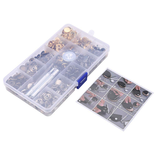 100 Set Leather Snap Fasteners Kit, Metal Button Snaps Press Studs with 4PCS Fixing Tools, Sewing Snaps for Clothes Leather Craft Bracelets Jeans Wears Jackets Bags Belt 100 Set Leather Snap Fasteners Kit, Metal Button Snaps Press Studs with 4PCS Fixing Tools, Sewing Snaps for Clothes Leather Craft Bracelets Jeans Wears Jackets Bags Belt