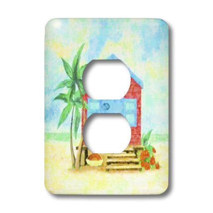 3dRose LLC lsp_43864_6 Beach Shack with Palm 2-Plug Outlet Cover